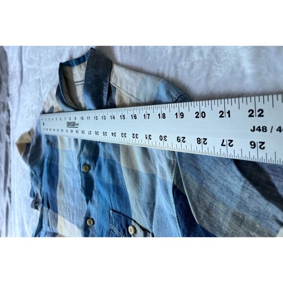 Tommy Bahama Relax Island Modern Fit Plaid Linen Short Sleeve Shirt Large Blue - Picture 6 of 11